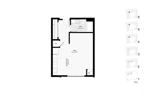 Floor plan for studio, 1 bath, 537 sqft